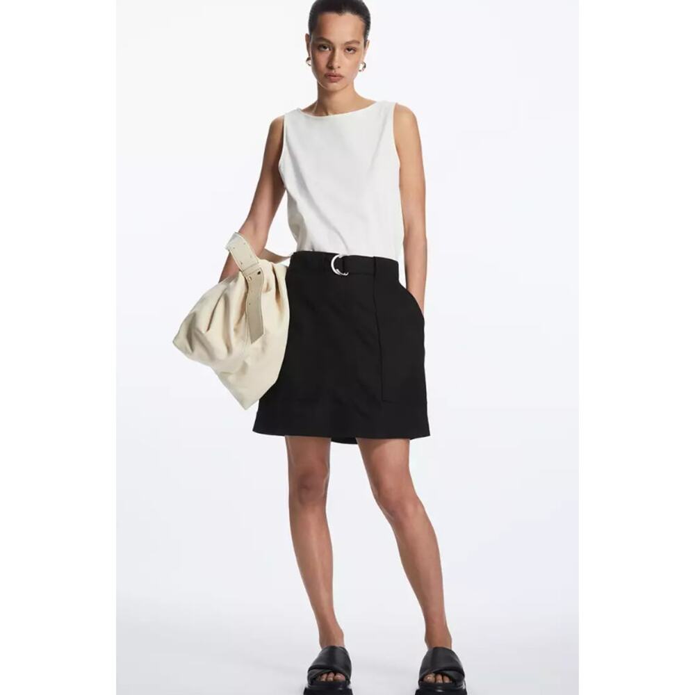 COS Black Belted A-Line Mini Skirt